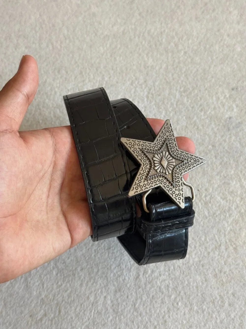 Black Croc Embossed Star Buckle Belt